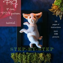 Teddy pig sewing pattern and tutorial PDF DIY plushie toy handmade19 cm