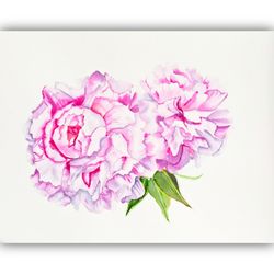 Bouquet Peony Painting Watercolor Original Art Flowers Artwork Floral Small Painting Living Room Wall Art