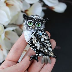 Cute Owl Brooch Pin Handmade. Embroidered Brooch Bird. Best Friend Gifts