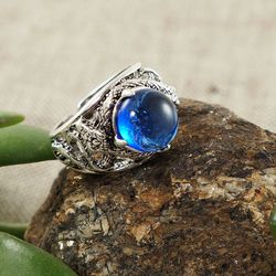 Silver Snake Ring Azure Ultramarine Saphire Electric Blue Glass Ring Adjustable Ring Statement Boho Ring Jewelry 6360