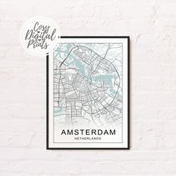 Amsterdam DIGITAL Map Print | Amsterdam DIGITAL DOWNLOAD Map | Amsterdam Printable Map |  Amsterdam Wall Art Map