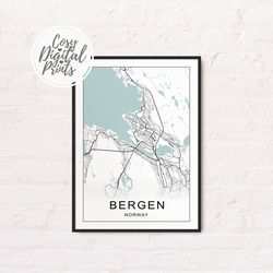 Bergen DIGITAL Map Print | Bergen DIGITAL DOWNLOAD Map | Bergen Printable Map | Bergen Wall Art Map
