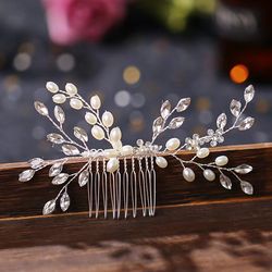 Wedding hair accessories - Bridal Hair Floral Rhinestone & Pearl Comb