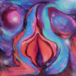 Yoni Painting Vulva Original Art Universe Artwok Feminine Wall Art Erotic Oil Canvas 24 by 24 inch ARTbyAnnaSt