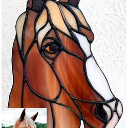 Horse decor, Custom pet portrait, Stained glass windows hangings