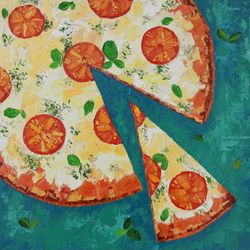 Pizza Painting Food Original Art Impasto Artwork Kitchen Wall Art Oil Canvas 16 by 16 inch ARTbyAnnaSt