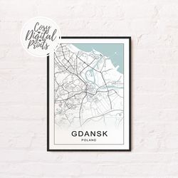 Gdansk DIGITAL Map Print | Gdansk DIGITAL DOWNLOAD Map | Gdansk Printable Map | Gdansk Wall Art Map