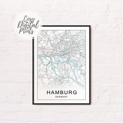 Hamburg DIGITAL Map Print | Hamburg DIGITAL DOWNLOAD Map | Hamburg Printable Map | Hamburg Wall Art Map