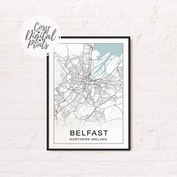 Belfast DIGITAL Map Print | Belfast DIGITAL DOWNLOAD Map | Belfast Printable Map | Belfast Wall Art Map
