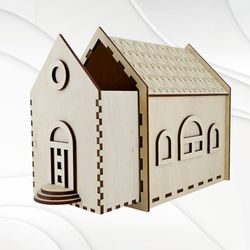 Gift slider box house, laser cutting drawing. Svg dxf files. Glowforge svg project, design laser cut. Ready use cut file.