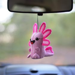 Pink Axolotl, Rearview Mirror Car Accessories, Teenage girl gift, Car Accessory Women Teens, Car hanging accessory.