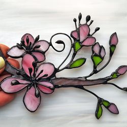 Sakura stained glass, Suncatcher flowers, Flower art Mosaic
