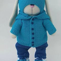 Bunny Rabbit toy in clothes, crochet animals bunny, Bunny doll toy