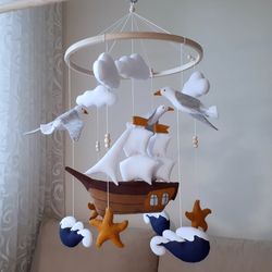 Ocean nursery mobile ship, custom baby mobile, baby shower gift, newborn present