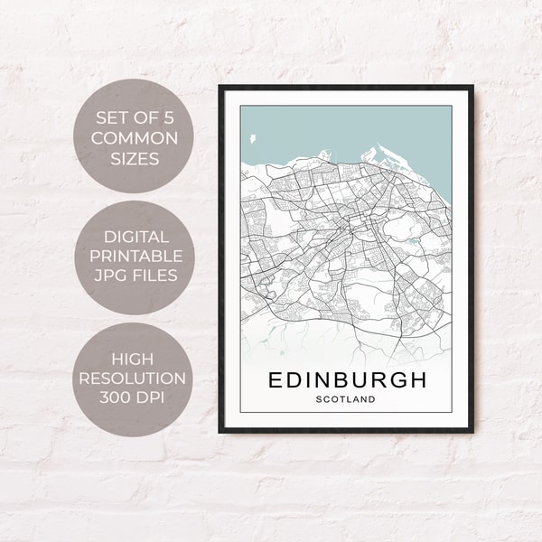 Edinburgh Inset Map Edinburgh DIGITAL Map Print | Edinburgh DIGITAL DOWNLOAD Map - Inspire ...