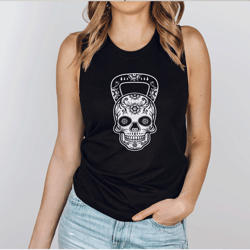kettlebell skull women's workout tank top