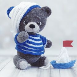 Sailor Teddy Bear.Soft toy for a child over three years old.Amigurumi soft toy.Present for children's party.