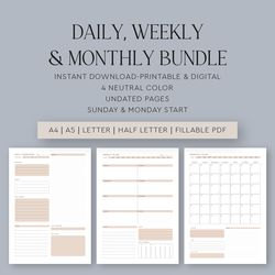 Daily, Weekly & Monthly Printable and digital Planner, Planner for Goodnotes