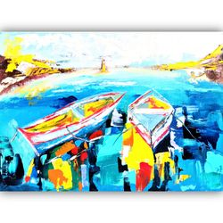 boat painting seascape original art sailboat painting travel artwork home wall art