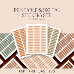 Digital stickers, Printable stickers, Print & cut stickers, PDF, SVG, PNG