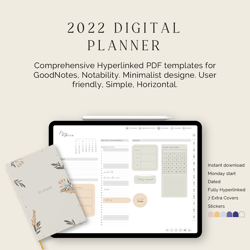 2022 Digital Planner, Planner for GoodNotes, Yearly planner