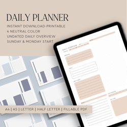 Daily Printable and Digital Planner, Undated Planner, Goodnotes