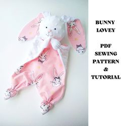Bunny lovey sewing pattern PDF and Tutorial Security Blanket Handmade DIY