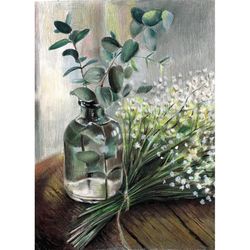 aroma of herbs. still life with twigs eucalyptus