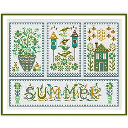 Cross Stitch Pattern Summer Embroidery Primitive Flowers Birds Digital PDF Instant Download # 168