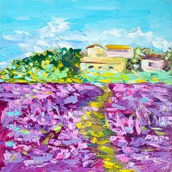 Landscape Painting Lavender Original Art Italy Oil Painting Small Wall Art Tuscany Artwork