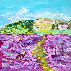 landscape painting lavender original art italy oil painting small wall art tuscany artwork