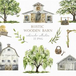 Wooden Barn Watercolor clipart, Farmhouse Willow PNG
