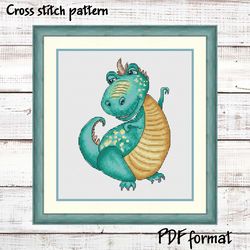 Dinosaur Cross Stitch Pattern PDF, Fantasy cross stitch picture, Dragon cross stitch pattern modern