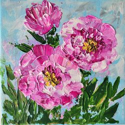 Pink Peonies Painting Peonies Canvas Painting Textured  Painting Pink Flowers Canvas Wall Art Original Flower Canvas