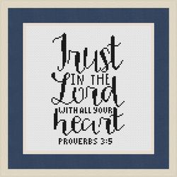 Bible verse cross stitch pattern "Trust in the Lord with all your heart", Religious cross stitch pattern