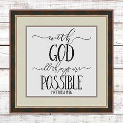 Bible verse cross stitch pattern "With God all things are possible" Religious cross stitch pattern Christian