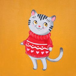 Cat Painting, Funny Cat Art, Original Canvas Wall Art