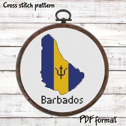 Barbados Map Cross Stitch pattern modern, Barbados Flag Xstitch chart, Easy Cross Stitch Pattern