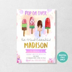 Popsicle Invitation, Popsicle Birthday Invitation, Popsicle Birthday Party, Pop on Over to Celebrate invitation, Summer party invitation, Popsicle Party, Digital, Personalized