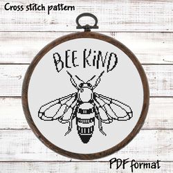 Bee kind, Honey Bee cross stitch pattern Modern cross stitch design quote cross stitch chart Insect cross stitch picture