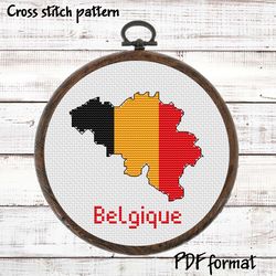 Belgium Map Cross Stitch pattern modern, Belgique Flag Easy Xstitch chart