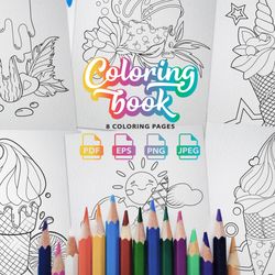 Ice cream and sweets coloring book. Digital item.