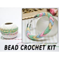 Bead crochet kit, easter gift, DIY KIT jewelry, PDF pattern, Do It Yourself, Personalized size, Multicolor bracelet, Easter pattern bracelet