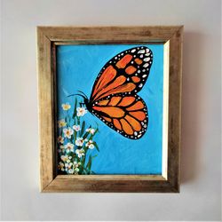 Monarch Butterfly Painting Butterfly Cute Painting Small Wall decor with Butterfly Insect Tiny painting Mini Painting