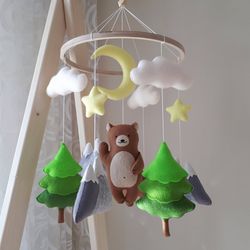 Woodland mobile nursery, bear crib mobile, forest mobile baby, expecting mom gift, new baby gift, baby shower gift