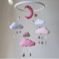 Cloud baby nursery mobile neutral, crib mobile, pregnancy gift, baby shower gift, clouds nursery decor