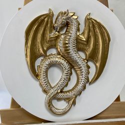 handmade bas-relief dragon, gold dragon, dragon decor, wall art, dragon wall art