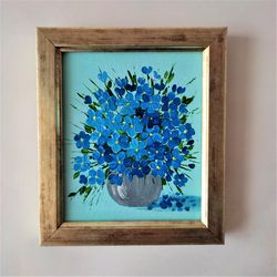 Forget-me-nots Painting Bouquet Original Painting Blue Flowers Small Wall Decor Miniature Flower Painting Impasto