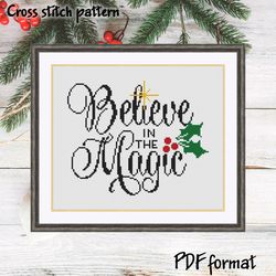 Believe in the Magic Merry Christmas cross stitch pattern, Easy cross stitch chart, Christmas pattern PDF