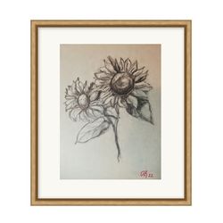 Botanical Art Print with sunflower- unique illustration plant, Digital Printable